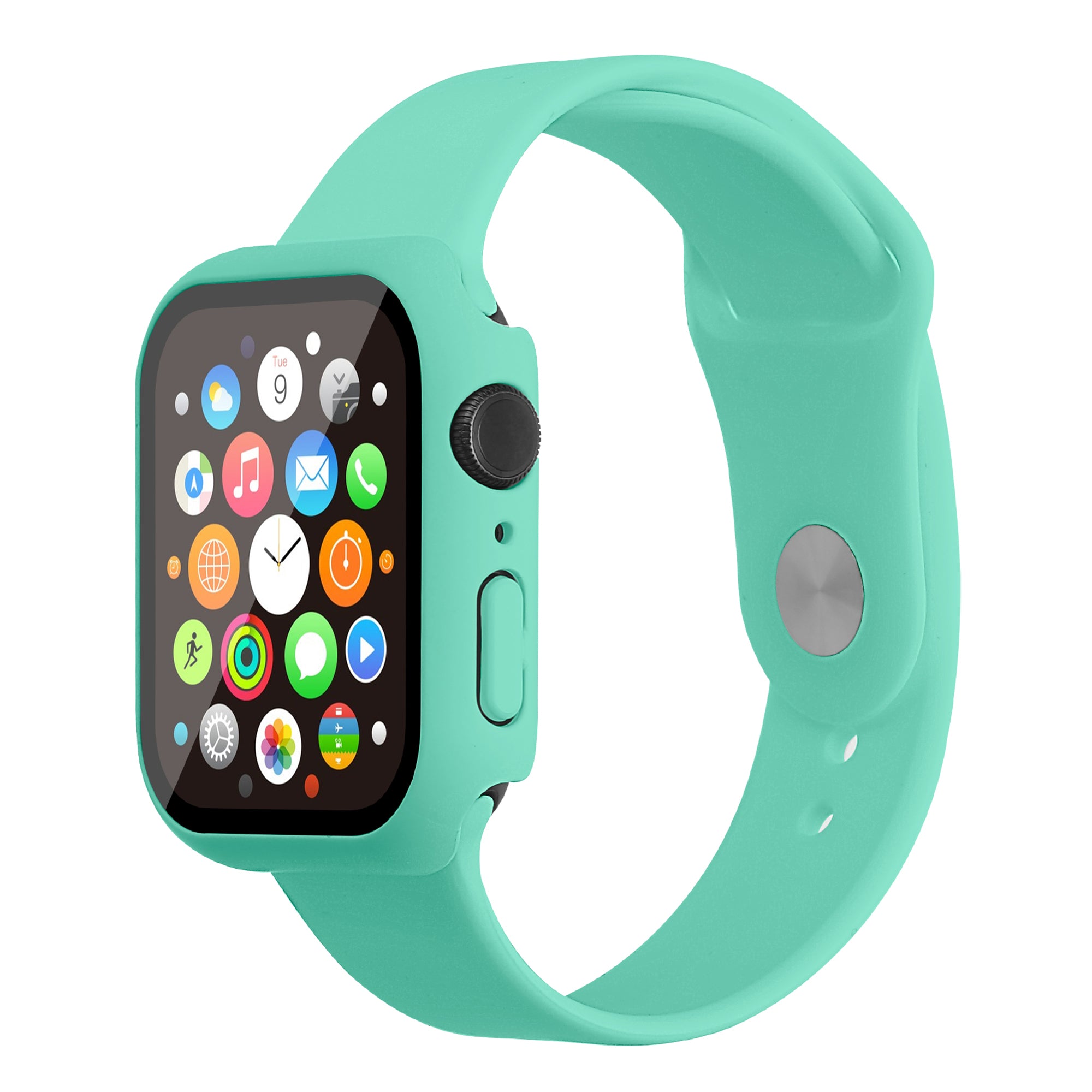 For Apple Watch Series 7 45mm Hard PC Watch Case with Tempered Glass Film + Silicone Watch Band Size S M For Apple Watch Series 7 45mm Hard PC Watch Case with Tempered Glass Film + Silicone Watch Band Size S M